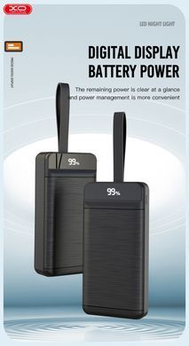 Портативний зарядний пристрій XO PR157 - 40000 mAh 3-Input PD20W + QC22.5W with light (Black)