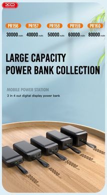 Портативний зарядний пристрій XO PR157 - 40000 mAh 3-Input PD20W + QC22.5W with light (Black)