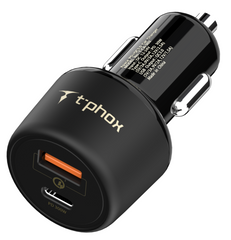 авто зарядка T-PHOX 48W Fast Charge - TYPE-C PD 30W+QC 3.0 18W (Чорний)