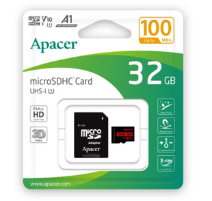 Карта памяти Apacer microSDHC UHS-I 32GB R100 V10 A1 + SD adapter (AP32GMCSH10UB-R)