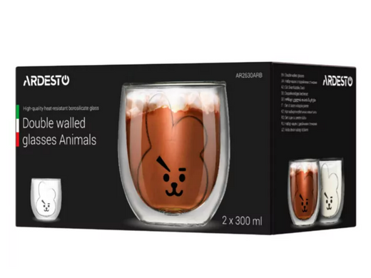 Набор чашек с двойными стенками Ardesto Animals, 300мл, 2шт