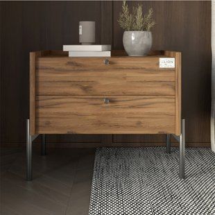 Тумба прикроватная LION Wood с двумя ящиками Дуб Ливорно (черные ножки) (LION-041350)