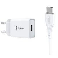 Сетевое зарядное устройство T-Phox Mini 12W 2.4A + Type-C Cable 1.2m White