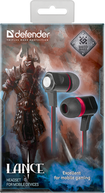 Наушники Defender (64450)Lance чёрный + красный 1.2 м