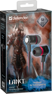 Наушники Defender (64450)Lance чёрный + красный 1.2 м
