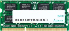 Оперативний запам'ятовувальний пристрій ApAcer для ноутбука DDR3 8Gb 1600 1.35V БЛИСТЕР DV.08G2K.KAM