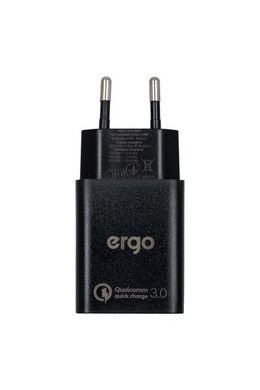 Сетевая зарядка Ergo EWC-130QC 1xUSB Wall Charger QC3.0 18W (Black)