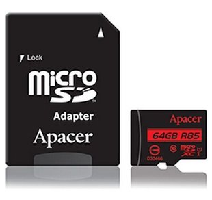 Карта памяти Apacer microSDXC UHS-I 85R 64GB сlass10+SD адаптер (AP64GMCSX10U5-R)