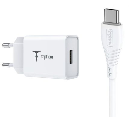 мережева зарядка T-Phox Mini 12W 2.4A + Type-C cable 1.2m (Білий)