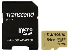 Картка пам'ятi Transcend microSDXC 500S 64GB UHS-I U3 + ad