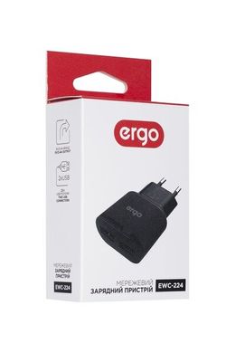 Мережевий зарядний пристрій Ergo EWC-224 2xUSB Wall Charger Black