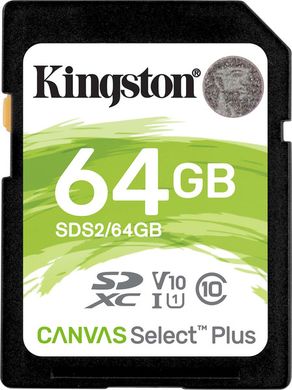 Карта памяти Kingston SDHC 64Gb Canvas Select Plus Class 10 UHS-I U1 V10 (SDS2/64GB)