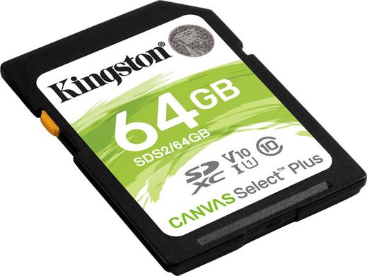 Карта памяти Kingston SDHC 64Gb Canvas Select Plus Class 10 UHS-I U1 V10 (SDS2/64GB)