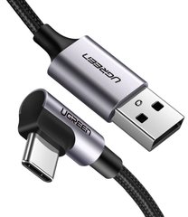 кабель Ugreen US284 USB - Type-C Cable Angled Alum. Braid 2м (Чорний)