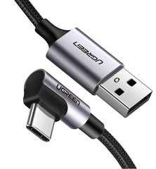 кабель Ugreen US284 USB - Type-C Cable Angled Alum. Braid 1м (черный)