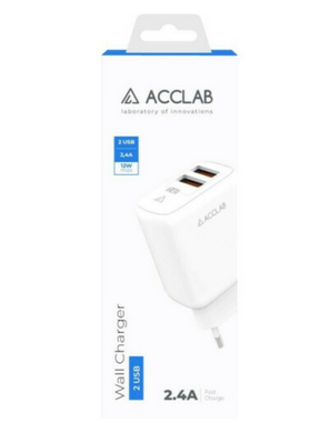 Зарядное устройство ACCLAB 2хUSB (AL-TC224) 5В/2,4A/12W белый