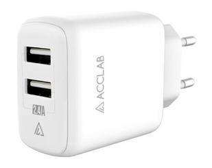 Зарядное устройство ACCLAB 2хUSB (AL-TC224) 5В/2,4A/12W белый