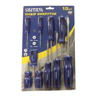 Набір викруток10 шт. (PH1*38, PH0*50, PH1*75, PH2*100mm; SL5*38, SL6*38, SL3*50, SL5*75, SL6*100, SL8*150 mm) Світязь