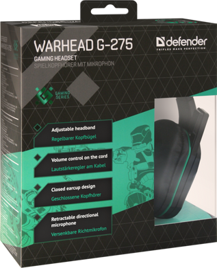 Гарнітура Defender Warhead G-275 Green+Black (64122)