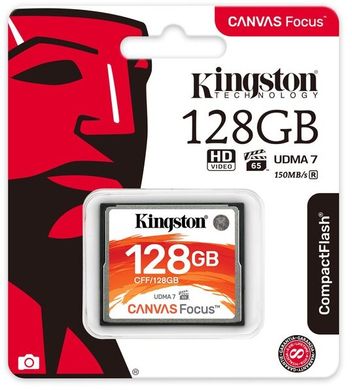 Карта памяти Kingston Compact Flash Canvas Focus 128 GB (150R/130W)