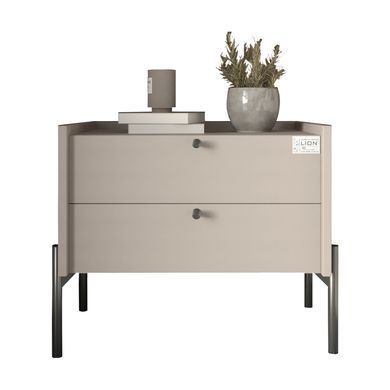 Тумба приліжкова LION Wood з двома шухлядами Кашемір (чорні ножки) (LION-041356) ТОП