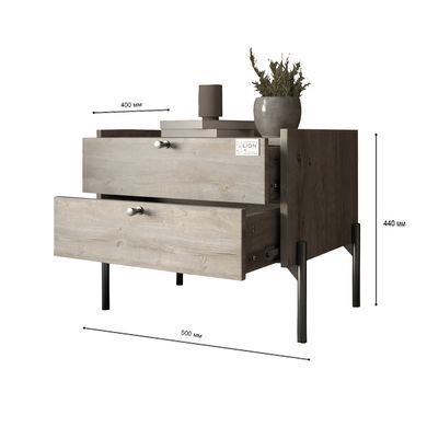 Тумба приліжкова LION Wood з двома шухлядами Кашемір (чорні ножки) (LION-041356) ТОП