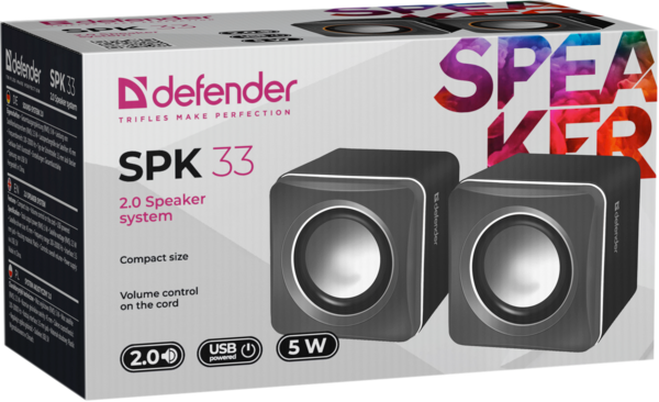 Акустика Defender (65632) SPK-33 2.0, 5 W, USB серая
