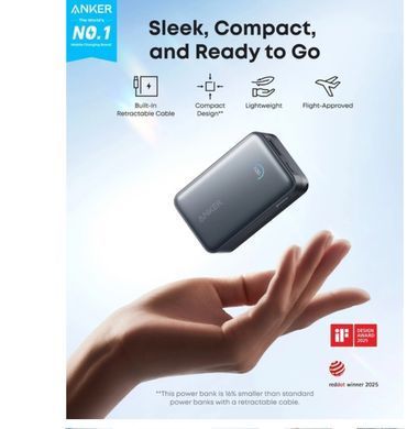 Powerbank ANKER Nano 10000 mAh 45W Built-In USB-C Cable Black