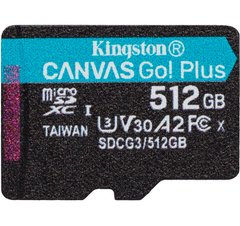 Карта памяти Kingston MicroSDXC 512GB Canvas Go! Plus Class 10 UHS-I U3 V30 A2 + SD-адаптер (SDCG3/512GB)