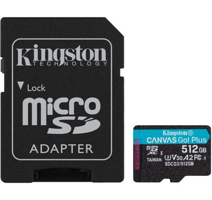 Карта памяти Kingston MicroSDXC 512GB Canvas Go! Plus Class 10 UHS-I U3 V30 A2 + SD-адаптер (SDCG3/512GB)
