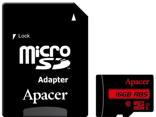 Карта памяти ApAcer microSDHC 16GB UHS-I U1 Class 10 (AP16GMCSH10U5-R) + SD адаптер