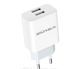 Блок питания Grunhelm GWC-02 5V/2.1А, 2 USB, белый