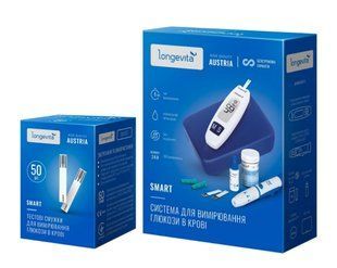 Глюкометр Longevita Smart Система для вимірювання глюкози в крові + Тест смужки 50 шт.