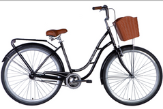 Велосипед сталь 28" Dorozhnik OBSIDIAN гальмівна рама-19,5" з багажником задн St з корзиною Pl з крылом St 2024 повнорозмірні брудозахисні крила, підніжка, кошик