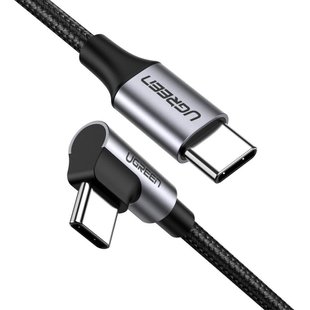 Кабель Ugreen US255 Type-C-Type-C Angled 3A Cable 1м (Gray\Black)