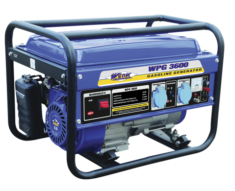 Генератор бензиновий WPG3600 - номінальна потужність 2.5 кВт, бак 15 л, витр. палива 550 гр/кВт*год, вага 45 кг
