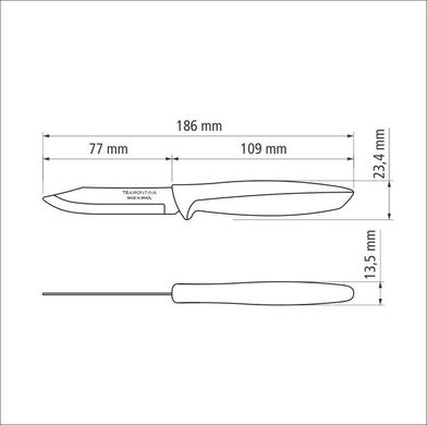 Набір ножів для овочів Tramontina Plenus light grey, 76 мм - 12 шт