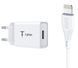Сетевое зарядное устройство T-Phox Mini 12W 2.4A + Lightning Cable 1.2m White фото 1