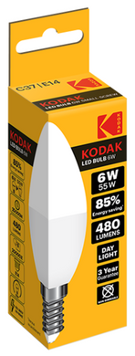LED лампа Kodak C37 E14 6W 220V Тепл.Біл. 3000K Мат.н/Дим.