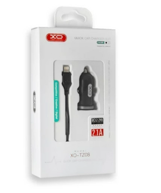 Автомобильное зарядное устройство XO TZ08 2.1A/2 USB Lightning Cable Black