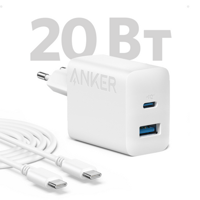Зарядний пристрій Anker PowerPort - 20W USB-C&USB-A + USB-C cable White