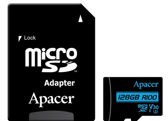 Карта памяти ApAcer microSDXC 128GB UHS-I U3 V30 (AP128GMCSX10U7-R) + SD адаптер