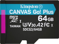 Карта памяти Kingston microSDXC 64GB C10 UHS-I U3 A2 (SDCG3/64GBSP)