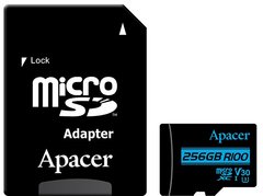 Карта пам'яті Apacer microSDXC 256GB UHS-I U3 V30 (AP256GMCSX10U7-R) + SD адаптер