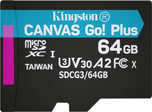 Карта пам'яті Kingston microSDXC 64GB C10 UHS-I U3 A2 (SDCG3/64GBSP)