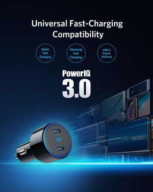 Автомобильное зарядное устройство Anker PowerDrive+ III Duo - 30W 2xPD+18W Power IQ Black
