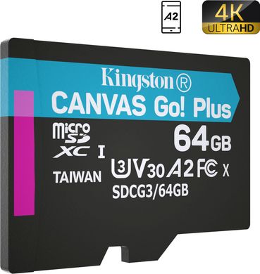 Карта пам'яті Kingston microSDXC 64GB C10 UHS-I U3 A2 (SDCG3/64GBSP)