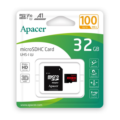 Карта памяти Apacer microSDHC 32GB U1 V10 A1 R100 + адаптер (100/10 MB/s)