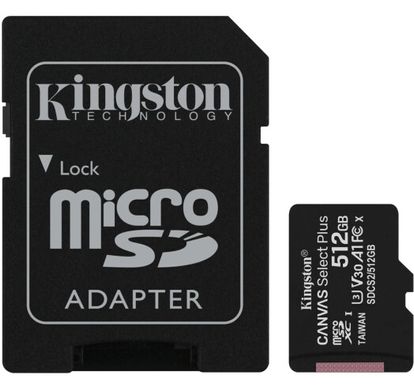 Карта пам'яті Kingston microSDXC 512B Canvas Select Plus Class 10 UHS-I U3 V30 A1 + SD-адаптер (SDCS2/512GB)