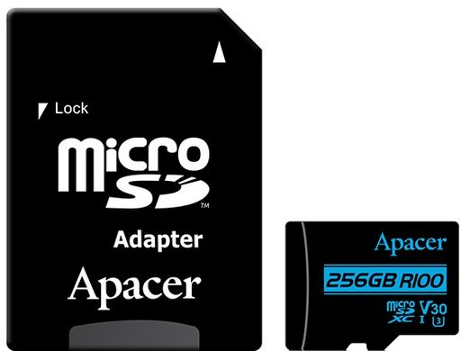 Карта памяти ApAcer microSDXC 256GB UHS-I U3 V30 (AP256GMCSX10U7-R) + SD адаптер